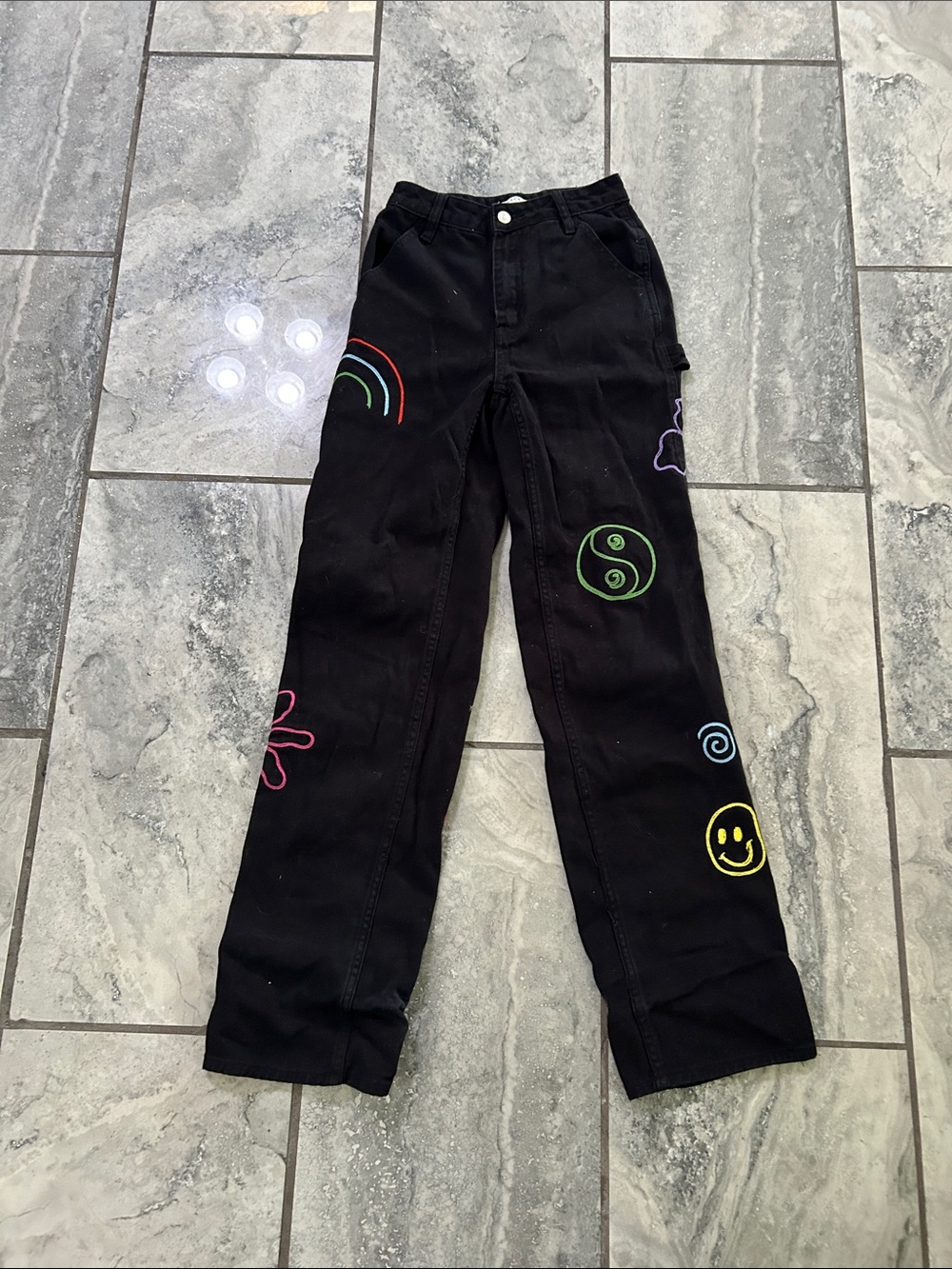 PacSun Black Boyfriend Jeans with Neon Embroidered Doodles
